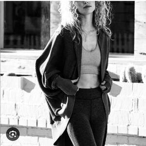 Free People FP One Deva Shrug Waffle Knit Cardigan Tunic Top BLACK NWOT